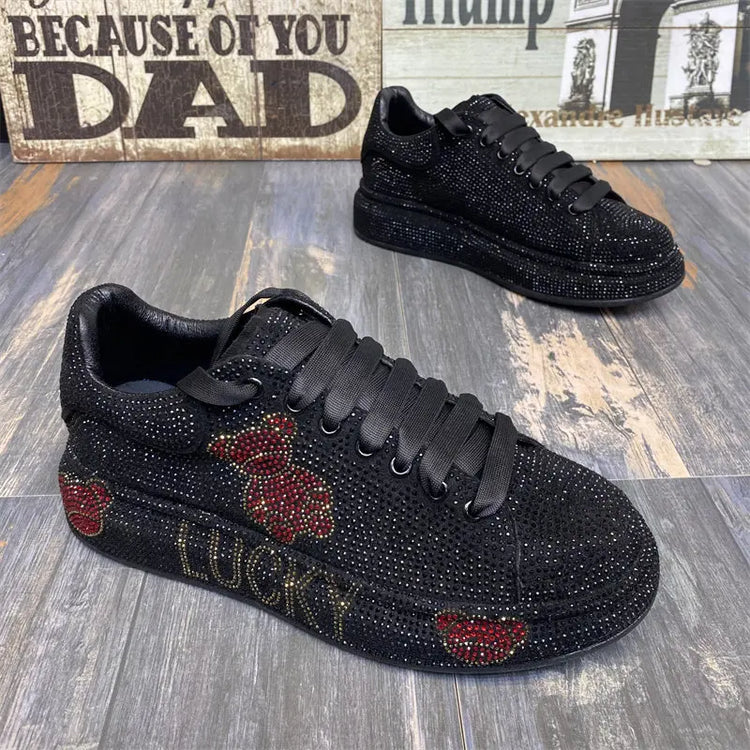 Luxury Fashion New Designer Men's Charm Rhinestone All Match Platform Causal Shoes Male Flats Moccasins Walking Sneakers Zapatos