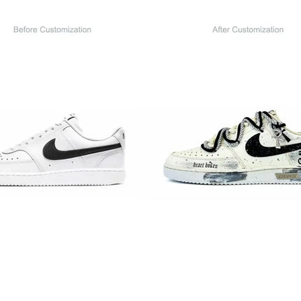 Sneakers Personalizzate Nike Court Vision 1 Low "Eye of God 2.0" con Effetto Invecchiato e Schizzi, Scarpe da Skateboard per Uomo platinumshop