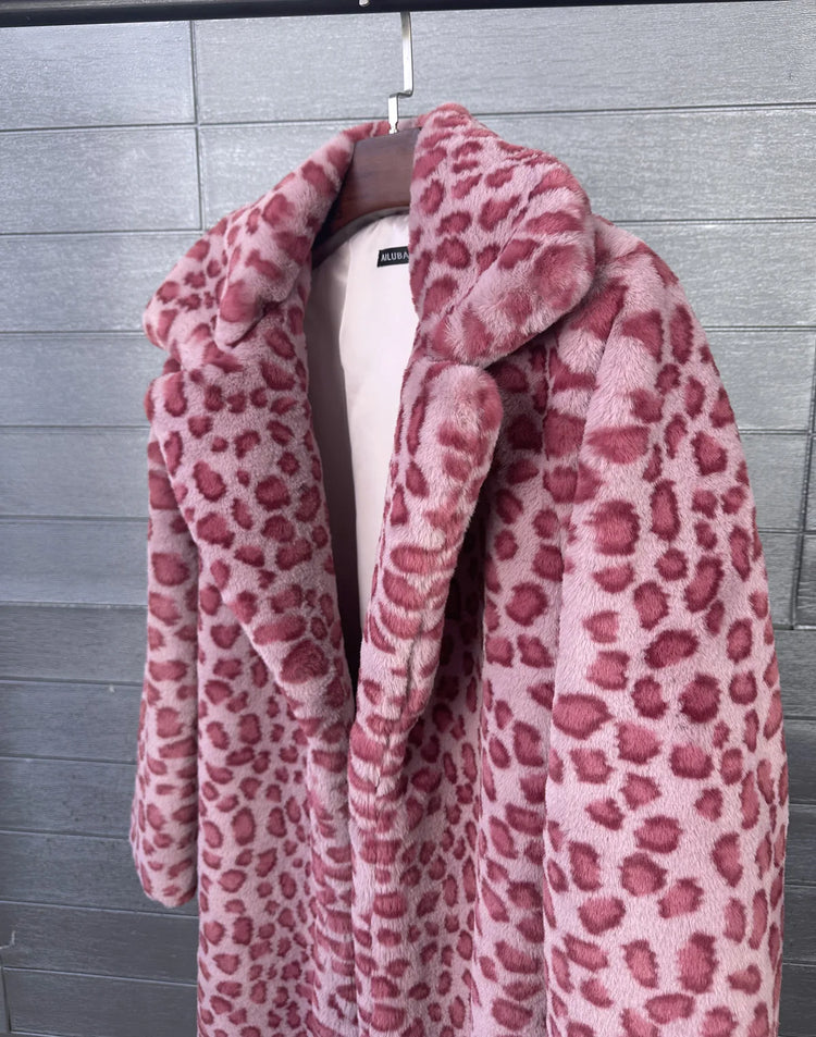 ZADORIN Elegant 130cm Long Furry Faux Rabbit Fur Coat Woman Y2K Clothes Leopard Lapel Faux Fur Jacket Woman Winter Fur Faux Coat