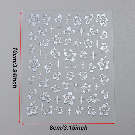 4pcs Hibiscus Flower Nail Art Sticker 3D White Pink Floral Decal Y2K Gold Silver Petal DIY Romantic Self-Adhesive Manicure Decor