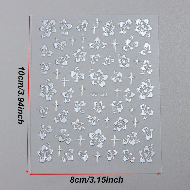 4pcs Hibiscus Flower Nail Art Sticker 3D White Pink Floral Decal Y2K Gold Silver Petal DIY Romantic Self-Adhesive Manicure Decor