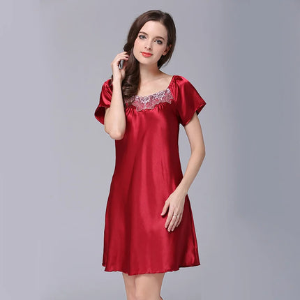 Women's Ice Silk Casual Silk Pajamas Sexy Lace Short Sleeve Women's Summer Pajamas Homewear