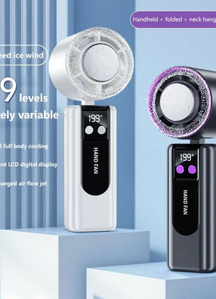 Ventilatore Portatile USB a 199 Velocità con Display Digitale, Grande Turbina Eolica, Mini Ventilatore Rinfrescante