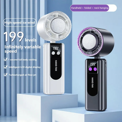 Ventilatore Portatile USB a 199 Velocità con Display Digitale, Grande Turbina Eolica, Mini Ventilatore Rinfrescante