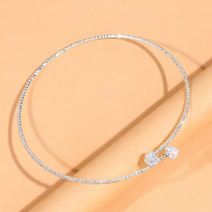 925 Sterling Silver Rhinestone Heart Collar Choker Necklace for Women Simple Open Collar Necklace Torques Jewelry Accessories PlatiNum