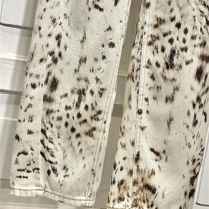 Jeans dritti a gamba larga con stampa leopardata Jeans retrò a vita alta da donna Streetwear Pantaloni vintage Y2k Pantaloni in denim da strada