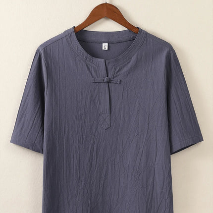 Set da due pezzi da uomo (camicie + pantaloni) in cotone di lino comodo abito Tang pantaloni Kungfu larghi nuova camicia casual retrò a maniche corte da uomo