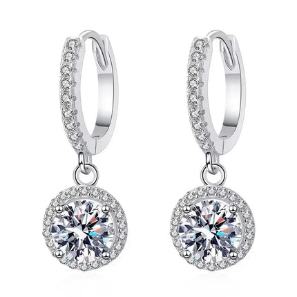 925 Sterling Silver 1 Carat Moissanite Round Earrings for Women Luxury Evening Style PlatiNum