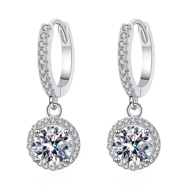 925 Sterling Silver 1 Carat Moissanite Round Earrings for Women Luxury Evening Style PlatiNum