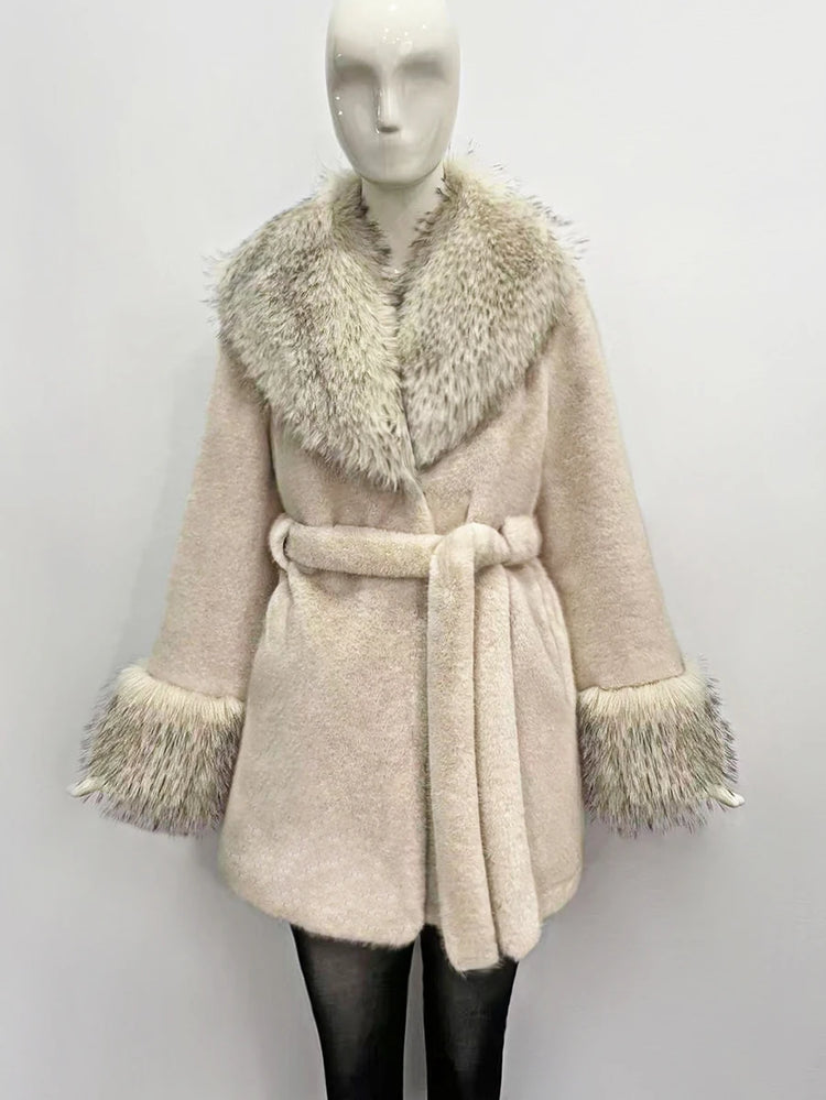 ZADORIN Luxury Long Mink Coat Faux Raccoon Fur Collar Warm Black Fur Coat Woman Elegant Belted Faux Fur Jacket Winter Outerwears