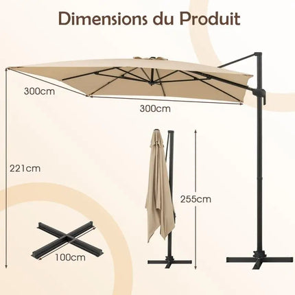 Ombrellone a braccio laterale da patio da 294 cm, quadrato, con rotazione - Beige