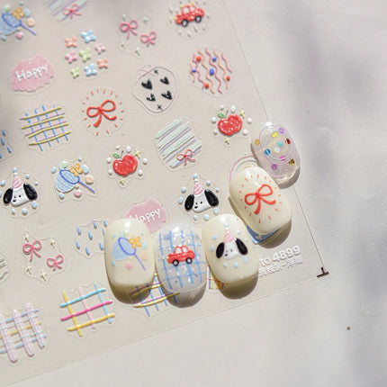1Pcs 5D Graffiti Kitten Puppy Nail Art Sticker Lovely Lines Animal Cat Embossed Nail Slider Self-Adhesive Cat/Dog Manicure Decal