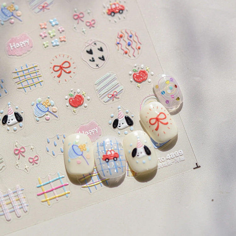 1Pcs 5D Graffiti Kitten Puppy Nail Art Sticker Lovely Lines Animal Cat Embossed Nail Slider Self-Adhesive Cat/Dog Manicure Decal