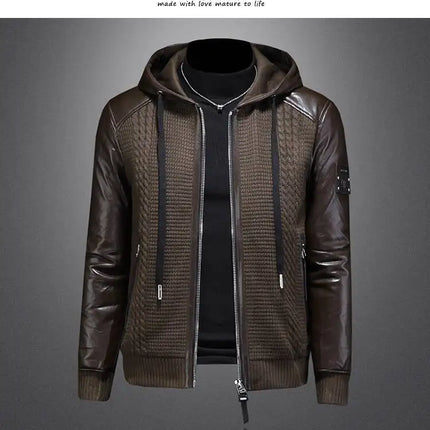 Winter Jackets Mens Duck Down Jacket Men 2025 Autumn Men's Knitted Spliced Leather Jacket Hooded Down Jacket Coat Kurtka Zimowa