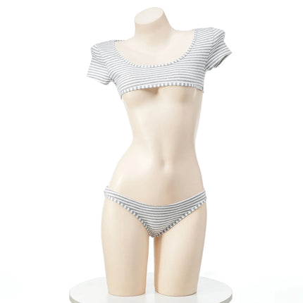 La biancheria intima giapponese della maglietta a righe Super corte imposta il Bikini uniforme delle ragazze del Costume Cosplay della scuola di stile a tre punti platinumshop