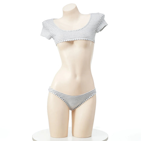 La biancheria intima giapponese della maglietta a righe Super corte imposta il Bikini uniforme delle ragazze del Costume Cosplay della scuola di stile a tre punti platinumshop