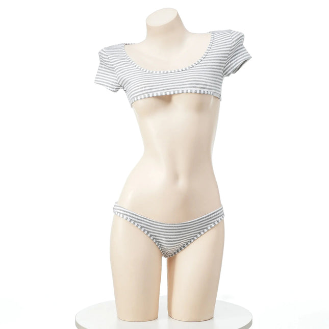 La biancheria intima giapponese della maglietta a righe Super corte imposta il Bikini uniforme delle ragazze del Costume Cosplay della scuola di stile a tre punti platinumshop