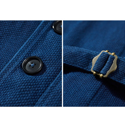 Vintage Lapel Waistcoat Men Autumn Winter New Kendo Fabric Multi-pocket Indigo Jacket Suit Vest Handmade Blue Dyed Cardigan Coat