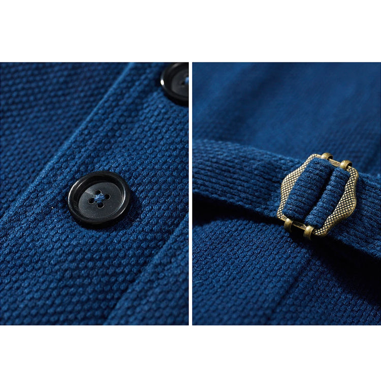 Vintage Lapel Waistcoat Men Autumn Winter New Kendo Fabric Multi-pocket Indigo Jacket Suit Vest Handmade Blue Dyed Cardigan Coat
