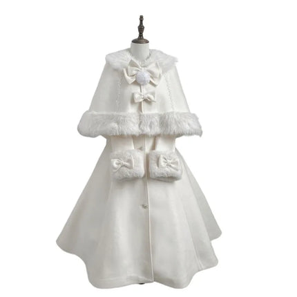 Velvet Bunny Japanese Heiress Woolen Coat+bow Cape Set, Niche, Sweet and Cute Two-piece Set for Women