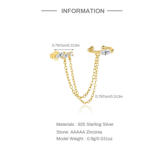 CANNER 1PC 925 Sterling Silver Horse Eye Catena Nappa Zircone Orecchini di Goccia Per Le Donne Ins Minimalismo Orecchini Geometrici Regalo