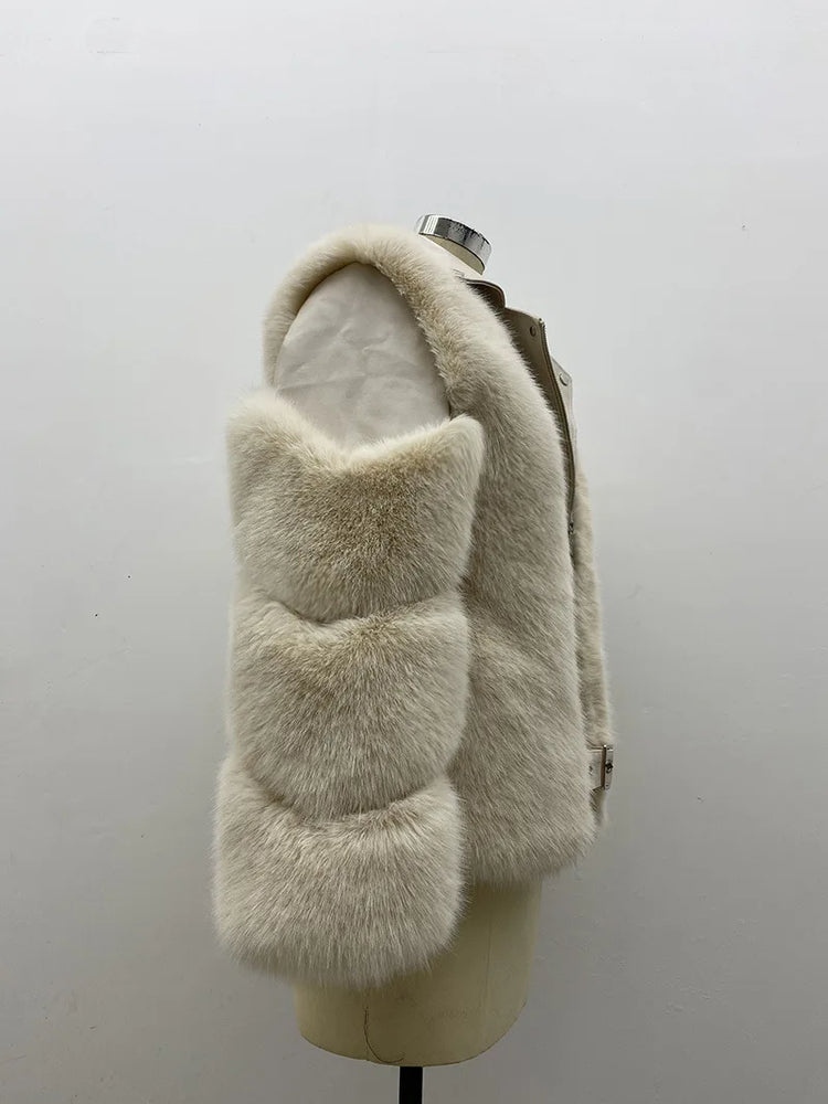 ZADORIN Top Fashion Luxury FAUX Fox Fur Coat Motorcycle PU Leather Turn Down Collar Warm Faux Fur Jacket Women Autumn Winter New