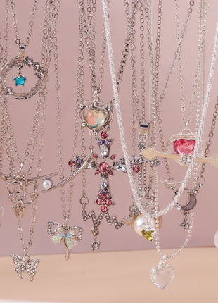 Y2K Crystal Butterfly Heart Necklace Fashion Kpop Shiny Clavicle Chain Necklaces for Women Girls New Trend Party Gifts Jewelry PlatiNum