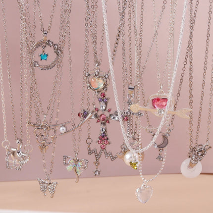 Y2K Crystal Butterfly Heart Necklace Fashion Kpop Shiny Clavicle Chain Necklaces for Women Girls New Trend Party Gifts Jewelry PlatiNum