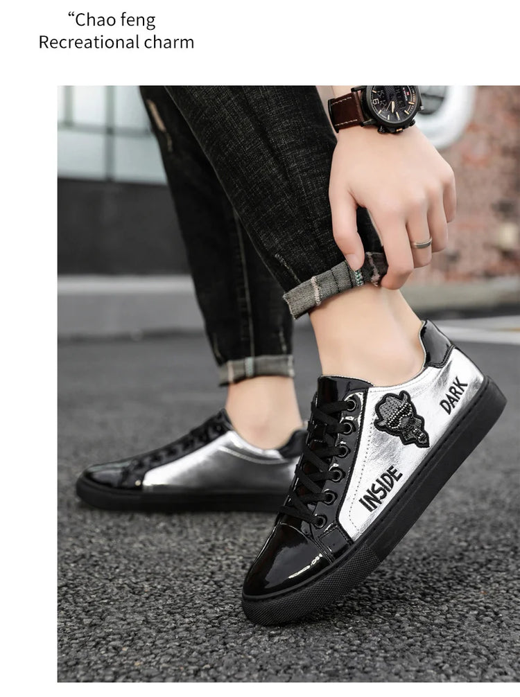 Men Casual Shoes Patent Leather Flats Skate Men Cool Driving Shoes Male Walking Shoes Sneakers Dress Trend the Latest Leisure
