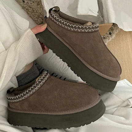 Tasman Winter Warm Wool Women's Tazz Classic Ultra Mini Platform Slippers Thick Sole Genuine Leather And Fur Snow Boots