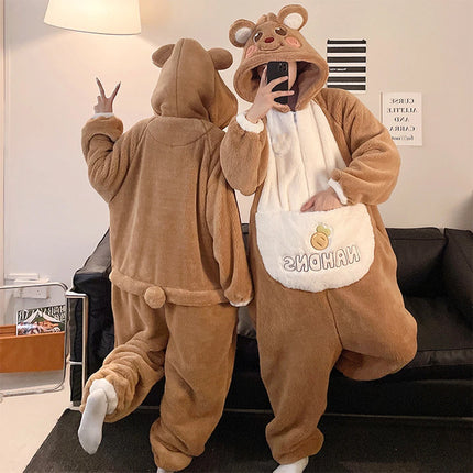 Winter Animal Onesies for Adults Homewear Flannel Sleepwear Couples Jumpsuit Winter Coral Velvet Pajamas Women Mens Loungewear