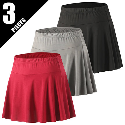1/3-teiliges Set aus Damen-Midirock, einfarbigen Sommerschutzshorts, plissiertem Rock für Sport und Freizeit, modischem Yoga-Rock