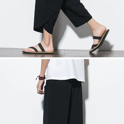 Pantaloni Estivi da Uomo 2026 Stile Cinese in Cotone e Lino, Pantaloni Harem Traspiranti da Spiaggia, Pantaloni Casual a Tre Quarti, Streetwear