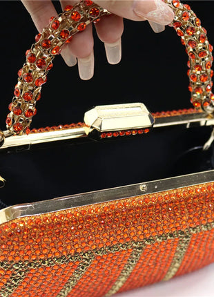 Popular In Nigeria Exquisite Evening Bags With Diamond Design Fashion Handle Clutch Rhinestone Embellished Long Chain Bag PlatiNum
