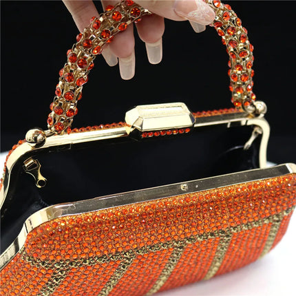 Popular In Nigeria Exquisite Evening Bags With Diamond Design Fashion Handle Clutch Rhinestone Embellished Long Chain Bag PlatiNum