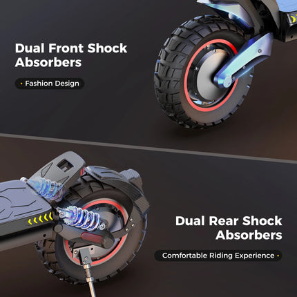 Monopattino elettrico iScooter iX7Pro a doppia trazione per fuoristrada, velocità massima 60 km/h, pneumatici da 10 pollici, 2000W, 17.5Ah, 48V, pieghevole, con app.