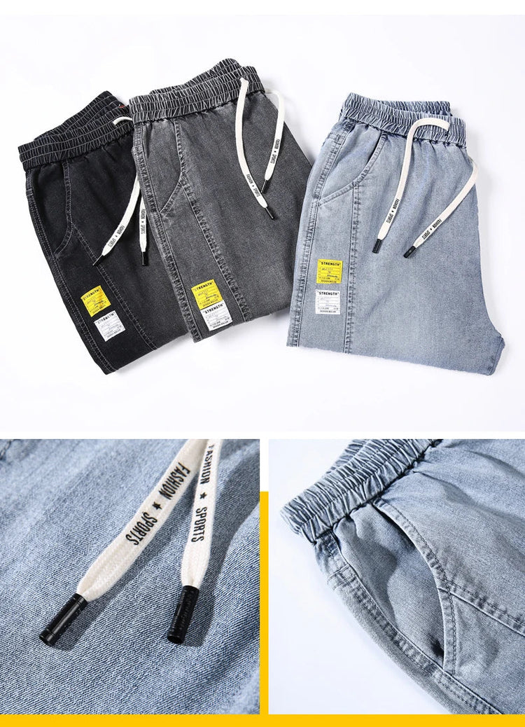 HIQOR Brand Men's Jeans Harem Denim Cargo Pants 2026 New Streetwear Jogger Hip Hop Cotton Trousers Male Blue Oversized 5XL 4XL PlatiNum