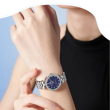 OLEVS 3641 Elegante orologio al quarzo da donna impermeabile Quadrante stellato luminoso in acciaio inossidabile con confezione regalo - Accessorio alla moda da donna platinumshop