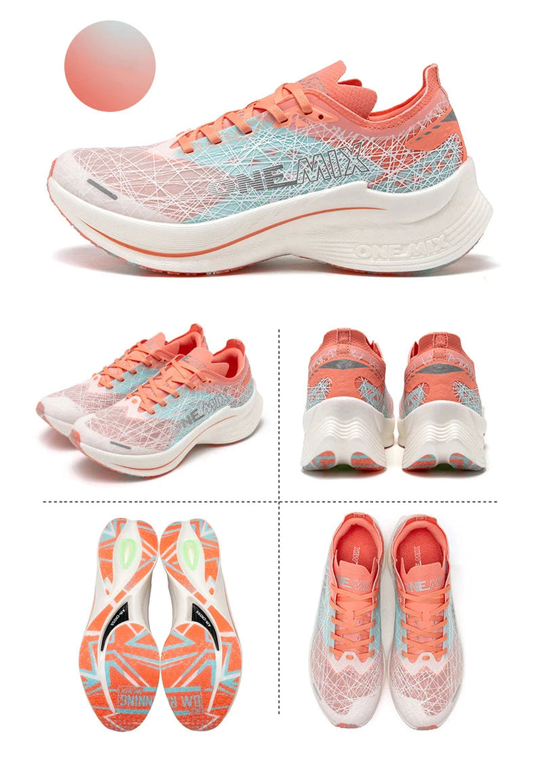 ONEMIX Scarpe da corsa con piastra in carbonio per uomo Assorbimento degli urti Scarpe sportive ultraleggere Rimbalzo Scarpe da ginnastica da maratona per donna all'aperto PlatiNum