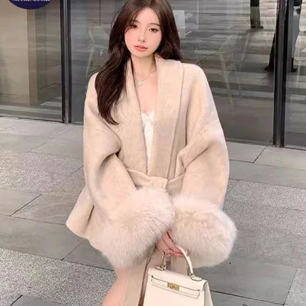 Coats for Women Autumn Winter New Elegant Long Sleeves V Neck Lace Up Woolen Coat Korean Fashion Casual Loose Street Trends Coat