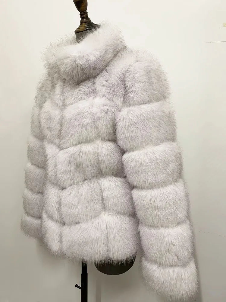 ZADORIN Winter Clothes For Women Stand Collar Splicing Long Sleeve Faux Fur Coat Women Black White Fluffy Jacket Faux Fur Coats