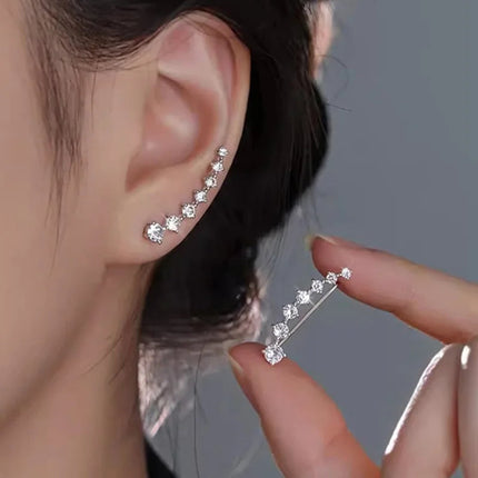 925 Silver Full Moissanite Earrings Climber 7 Star Crawler Stud Ear Cuff for Women Black White Moissanite Jewelry Brincos Gift PlatiNum
