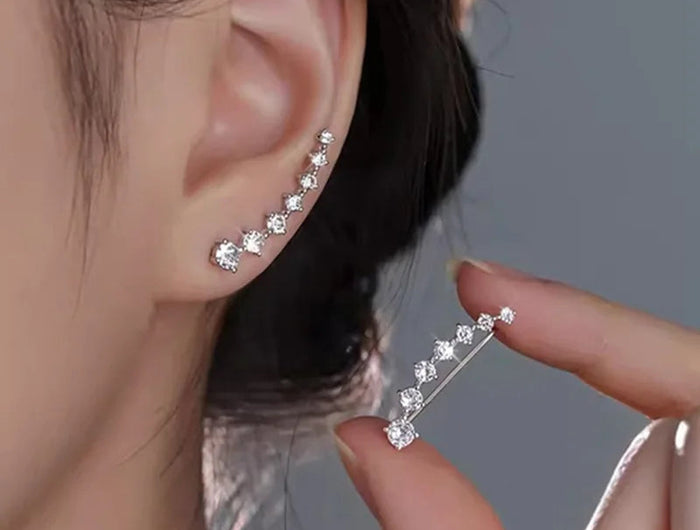 925 Silver Full Moissanite Earrings Climber 7 Star Crawler Stud Ear Cuff for Women Black White Moissanite Jewelry Brincos Gift PlatiNum