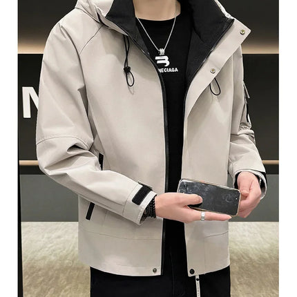 New Men's Fashion Casual Jackets Hooded Solid Zipper Pockets Camping Jackets Spring Autumn Brand Male Outdoor Sport Windbreaker