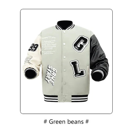 Men's Casual Varsity Jacket Racing Letterman Baseball Coat Vintage Embroidery Outerwear Streetswear with Faux Leather Sleeves