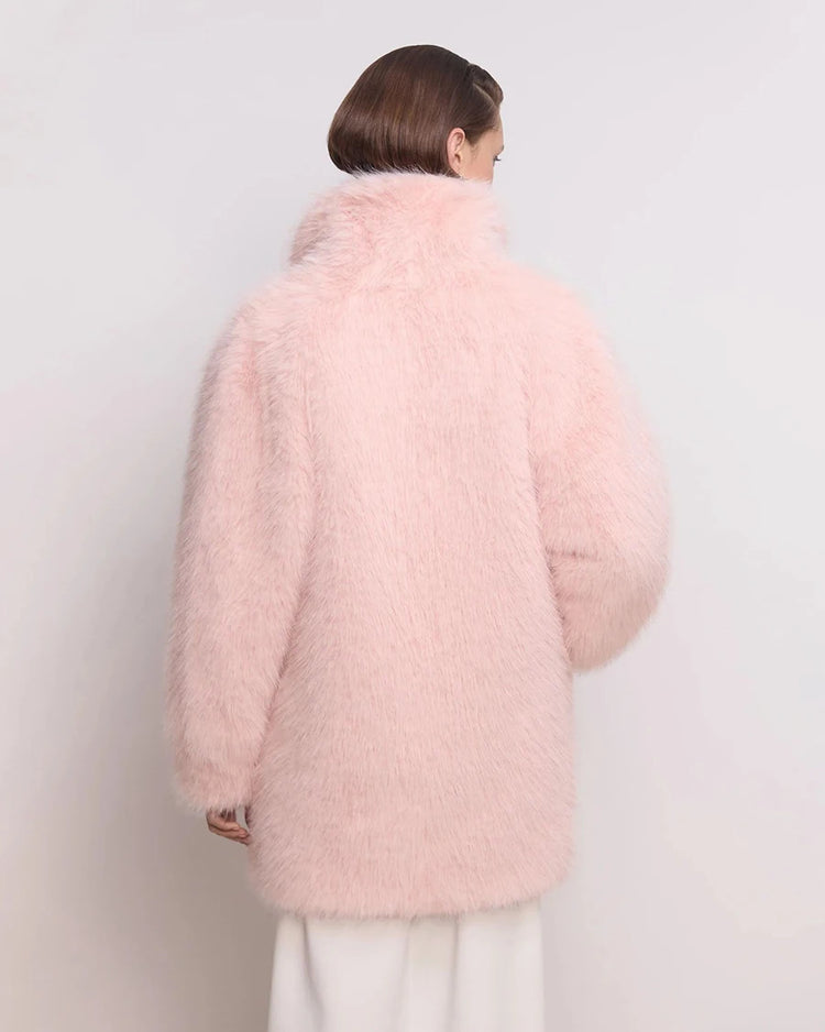 ZADORIN Luxury Winter White Pink Faux Fur Coat Woman Long Oversized Turn Down Collar Furry Fur Jacket Womens Coat Fur Faux Coats