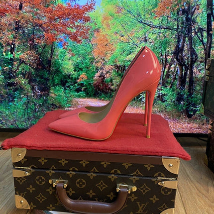 Tacchi altissimi personalizzati multicolori da 12 cm, pelle verniciata bianca nuda, suola rossa sexy, scarpe sottili a punta per ordine singolo platinumshop