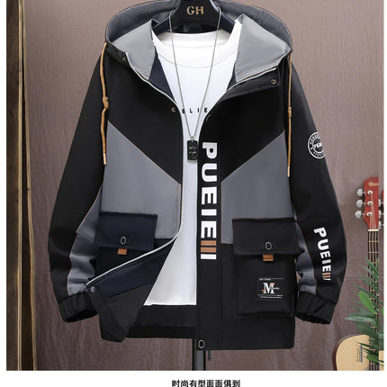 Fashion Men's Hooded Jackets 2026 Spring Autumn Youth High Streetwear Loose Casual Coat Outdoor Zipper Windbreaker Tops Clothing
