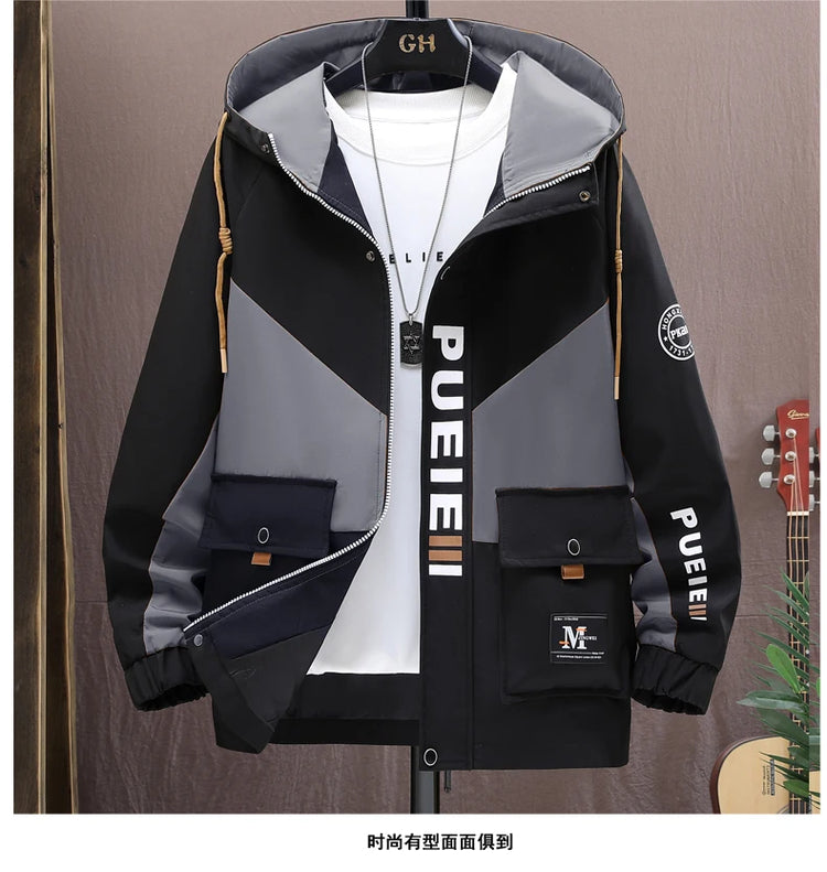 Fashion Men's Hooded Jackets 2026 Spring Autumn Youth High Streetwear Loose Casual Coat Outdoor Zipper Windbreaker Tops Clothing