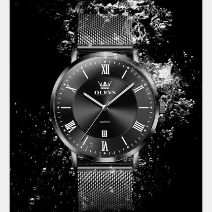 OLEVS 5623 Orologio al quarzo da uomo con quadrante minimalista con numeri romani, cinturino in maglia milanese, lancette luminose, datario, resistente all'acqua fino a 30 m platinumshop